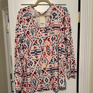Southern Stitch geometric v-neck with tassels shirt